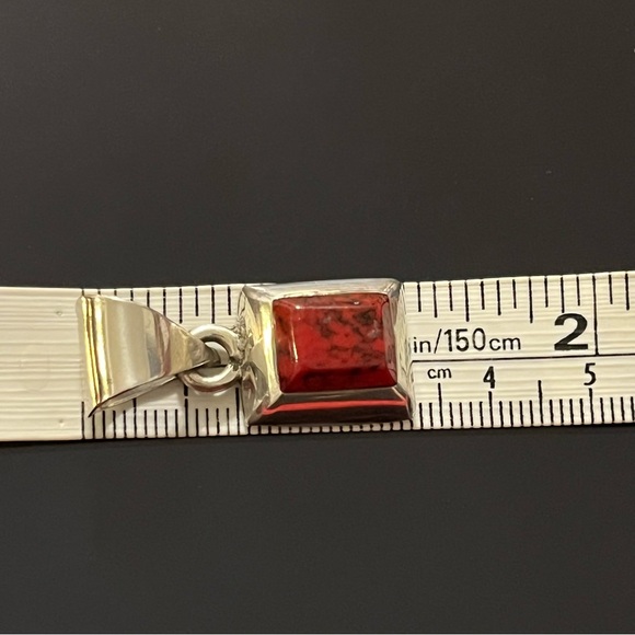 Sterling Silver Red Jasper Mexican Signed Pendant - Picture 7 of 9